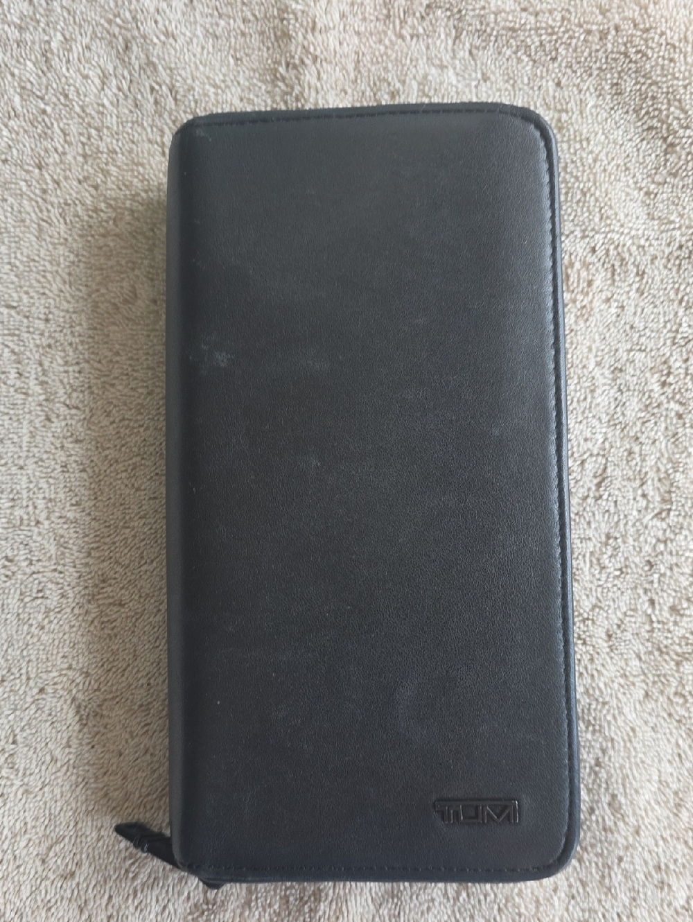 Tumi Black Leather Zip-Around Travel Wallet